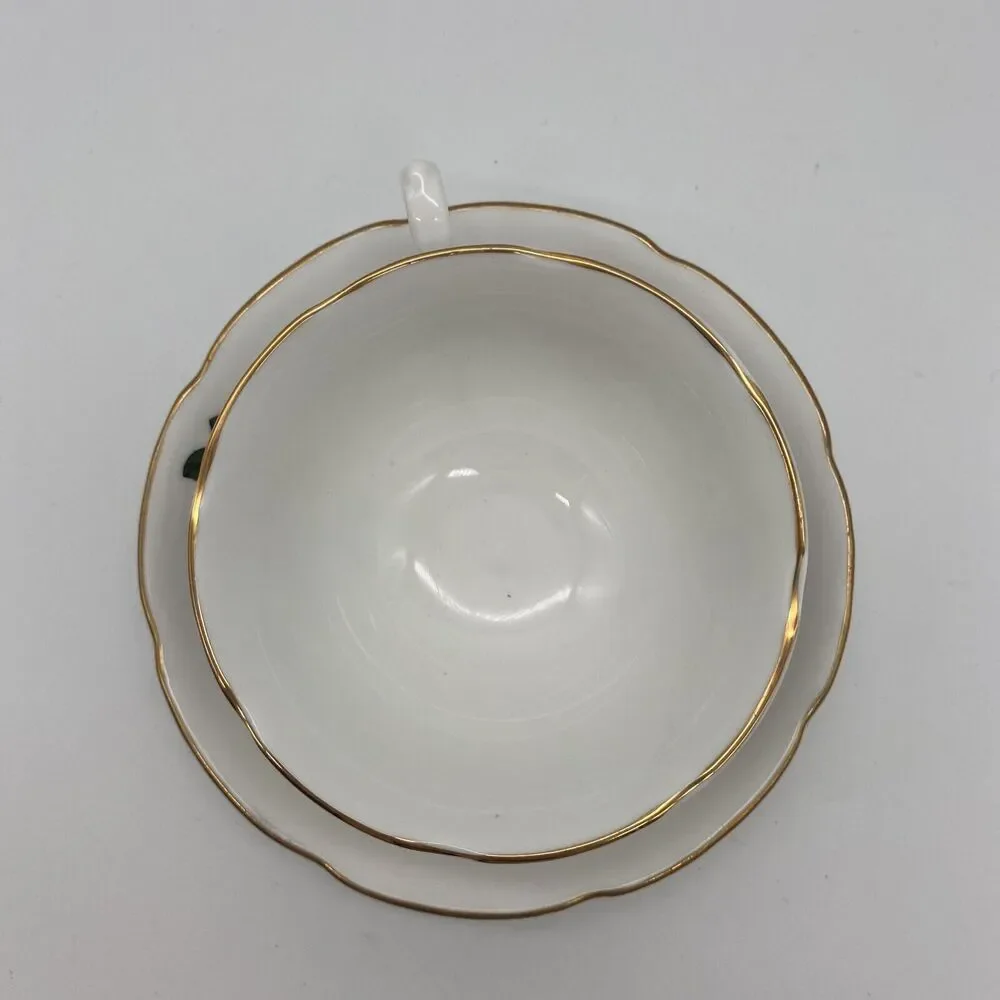 ROYAL GRAFTON Bone China Tea Cup & Saucer Red Roses  White Flowers Gold Trim